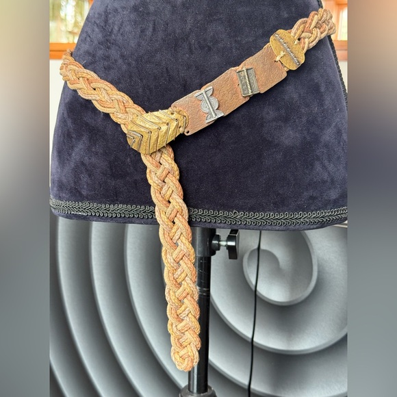 Baer,SF artisan belt 4 color woven braided jute, copper, brass, silvertone metal - Picture 3 of 14